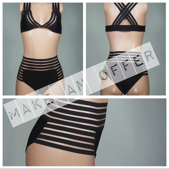 sporty stripe sheer MESH HIGH WAISTed bikini - Picture 4 of 7